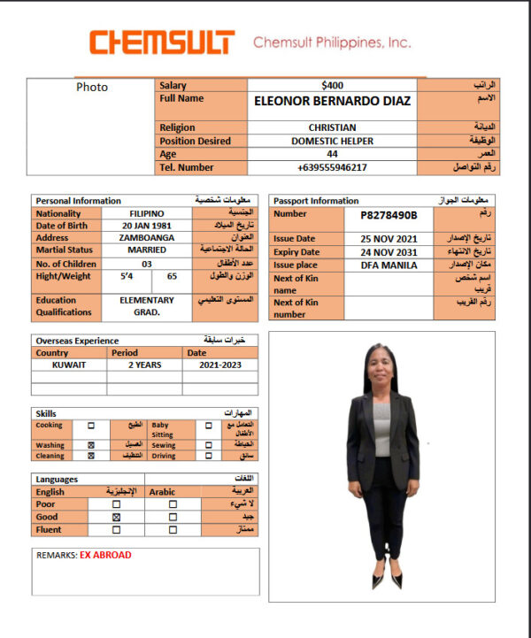 ELEONOR BERNARDO DIAZ -P8278490B