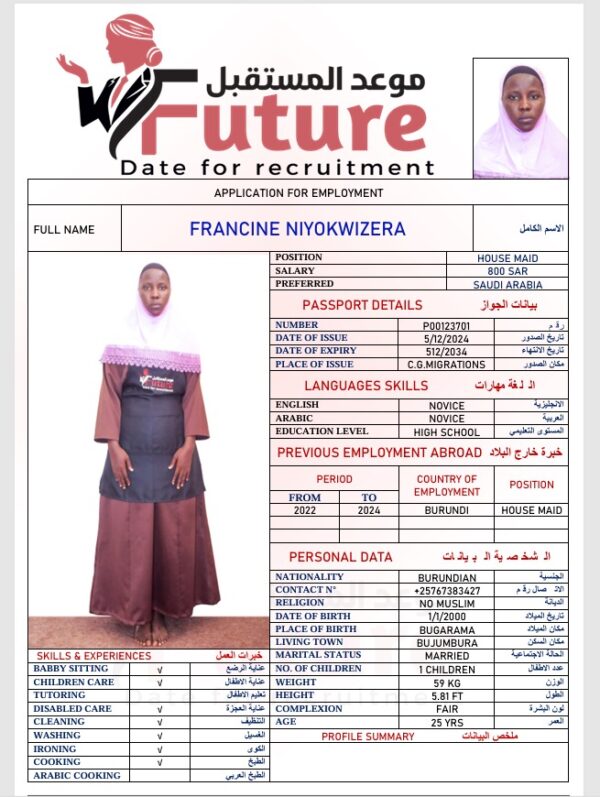 P00123701 - FRANCINE NIYOKWIZERA