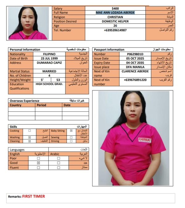 MAE ANN LOZADA ABERDE - P0629801D