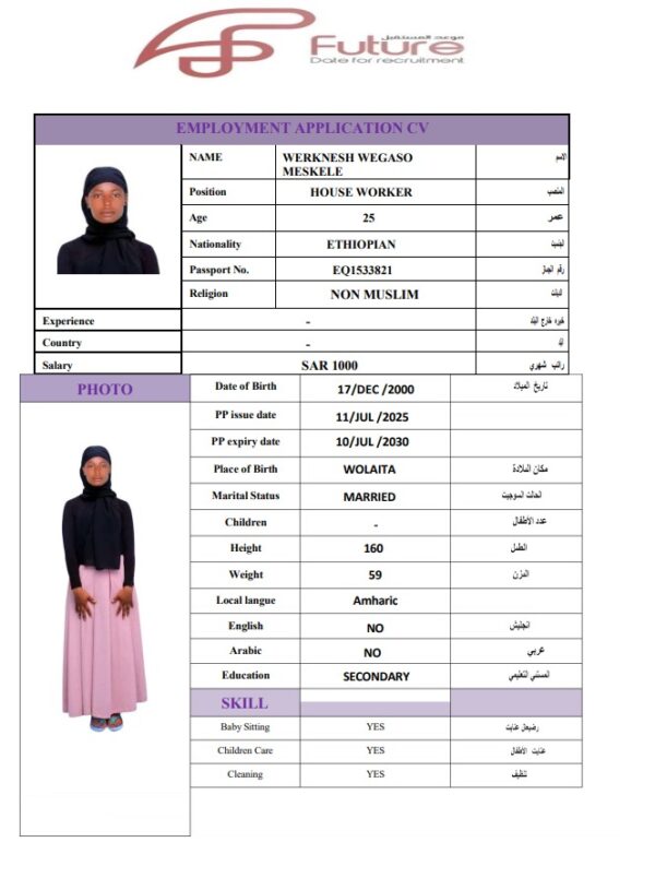 WERKNESH WEGASO EQ1533821