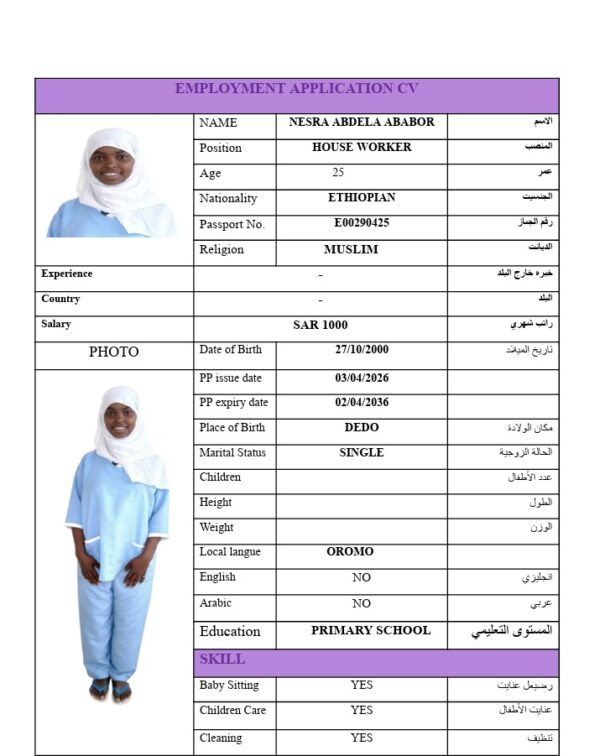NESRA ABDELA ABABOR   E00290425