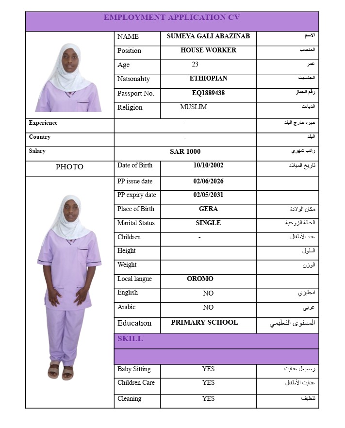 SUMEYA GALI ABAZINAB - EQ1889438 - SUMEYA GALI ABAZINAB EQ1889438